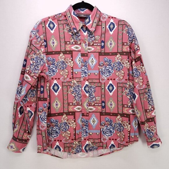 Woolrich Womens Button Up Shirt Medium Pink Floral Print Long Sleeve Cotton - Picture 1 of 12